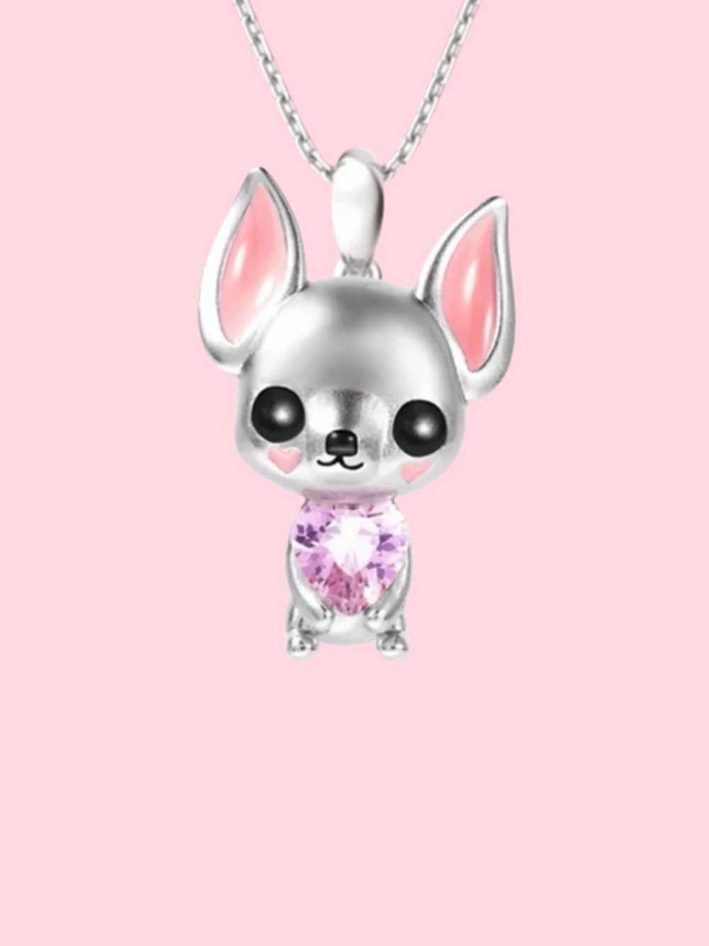 Chihuahua With A Pink Crystal Heart. A Precious Love Necklace - Picture 3 of 4